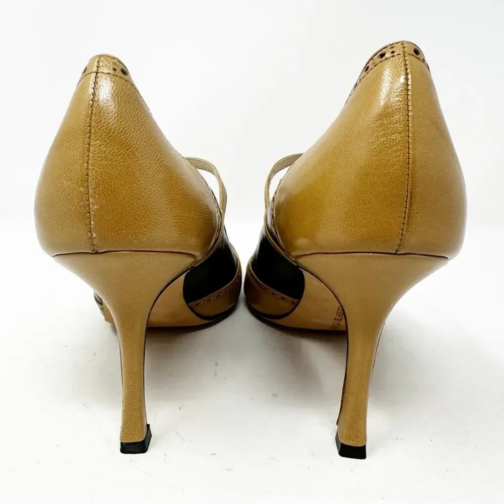 Manolo Blahnik Cap Toe Mary Jane Leather Heels Womens Size EU 39